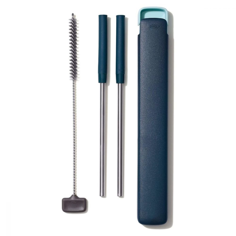 OXO 4-Piece Reusable Straw Set - Blue