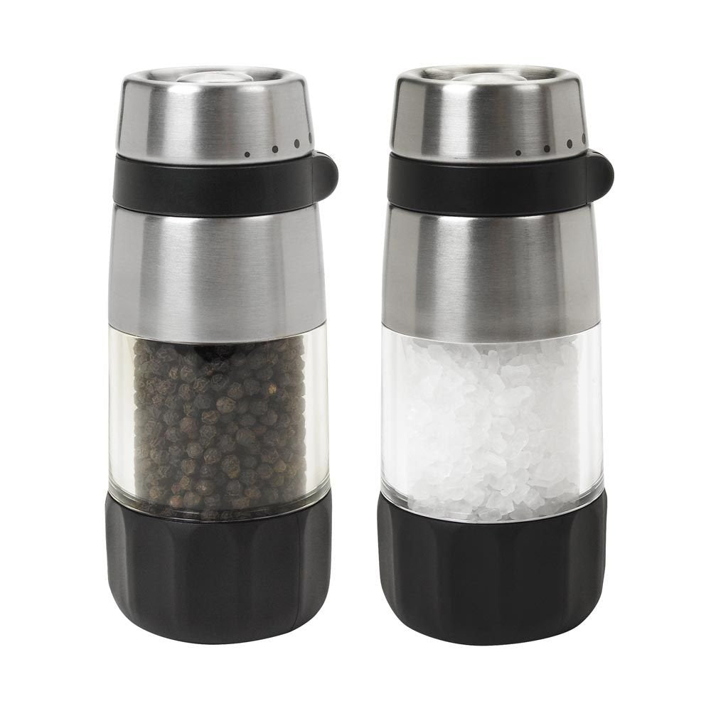 OXO Good Grips Accent Mess-Free Salt & Pepper Grinder Set | Stainless Steel