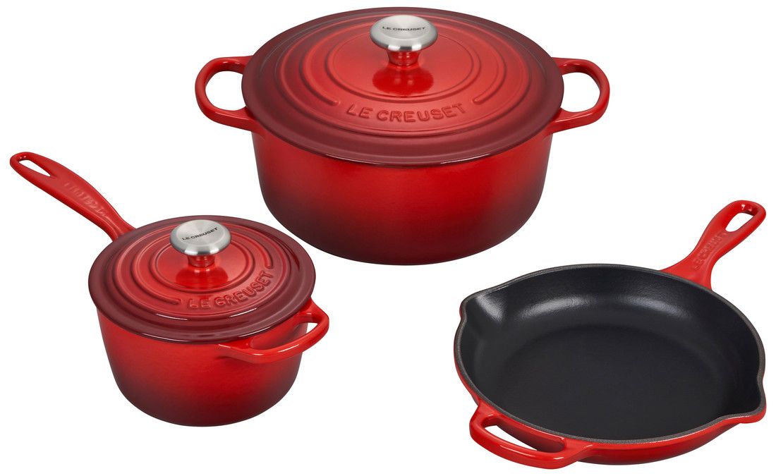 Le Creuset 5 Piece Enameled Cast Iron Signature Set - Cerise