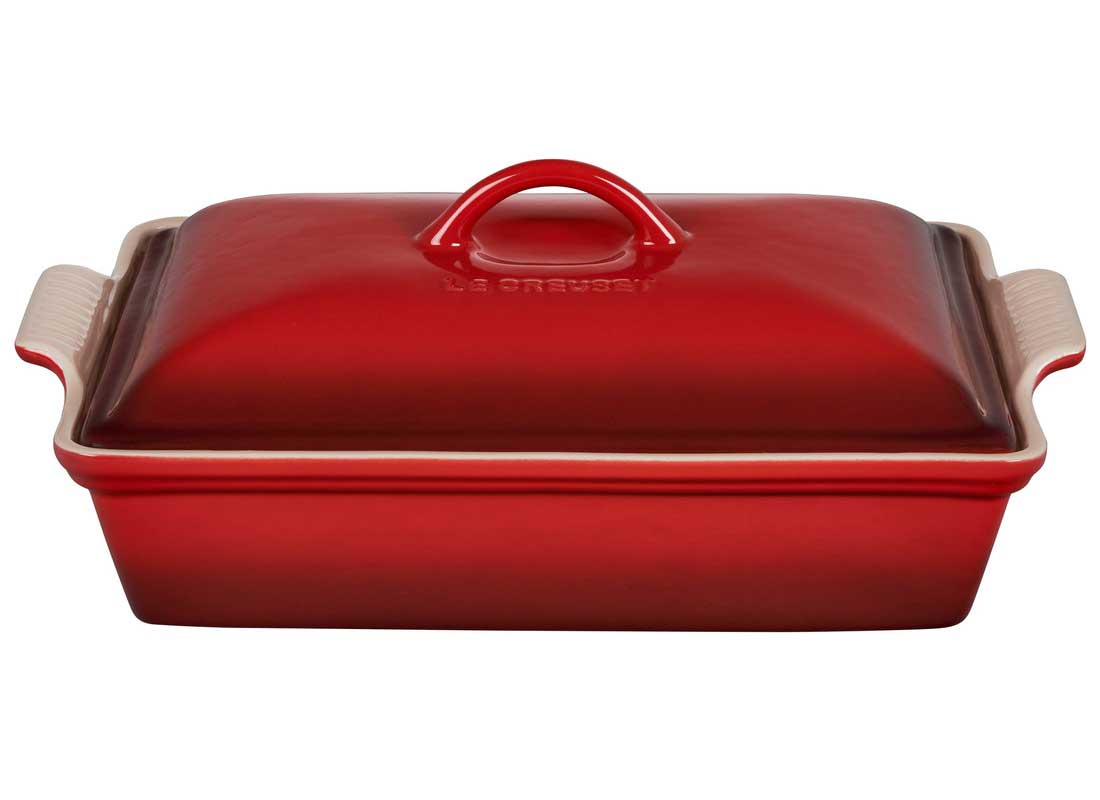 Le Creuset 4 Quart Heritage Covered Rectangular Stoneware Casserole - Cerise