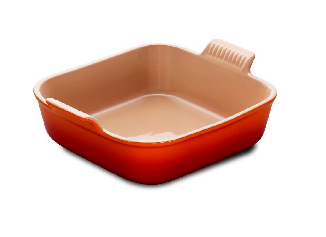 Le Creuset 3 Quart Heritage Stoneware Square Dish - Flame