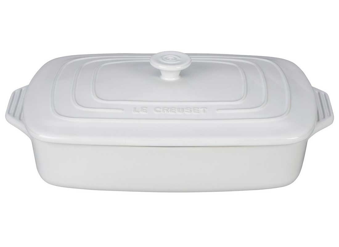 Le Creuset 3.5 Quart Covered Rectangular Stoneware Casserole - White