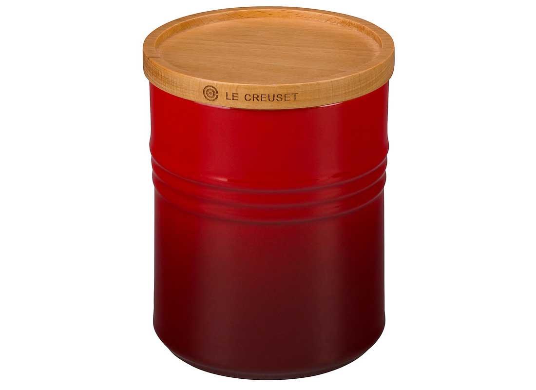 Le Creuset 2.5 Quart Stoneware Storage Canister w/Wood Lid - Cerise