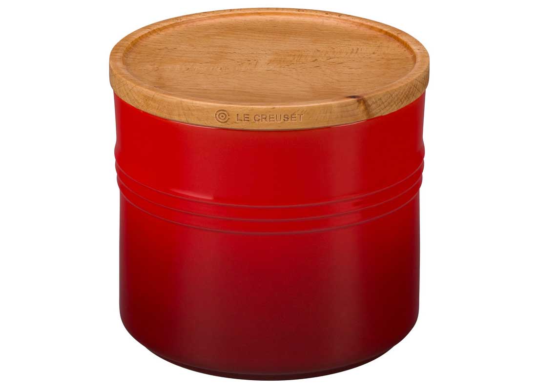 Le Creuset 1.5 Quart Stoneware Storage Canister w/Wood Lid - Cerise