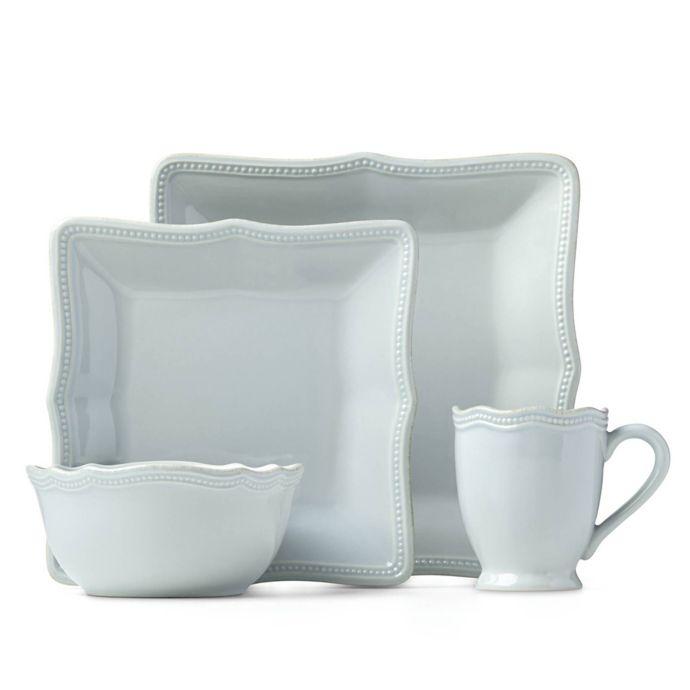 Lenox French Perle Bead 16-Piece Square Dinnerware Set in Ice Blue