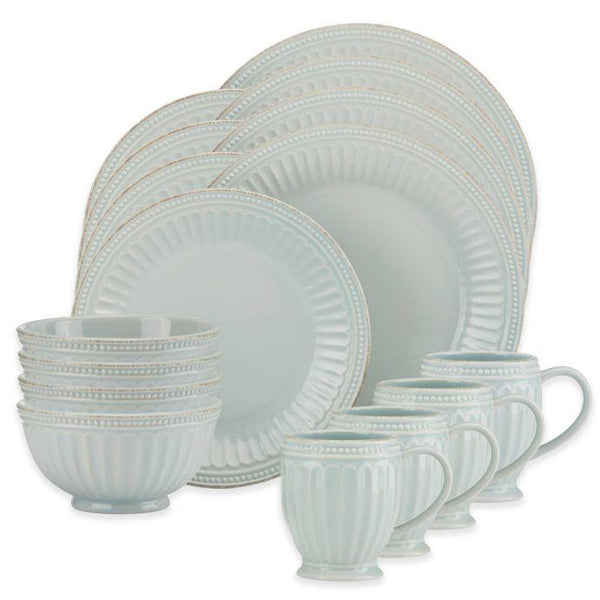 Lenox French Perle Groove 16-Piece Dinnerware Set in Ice Blue - Loft410