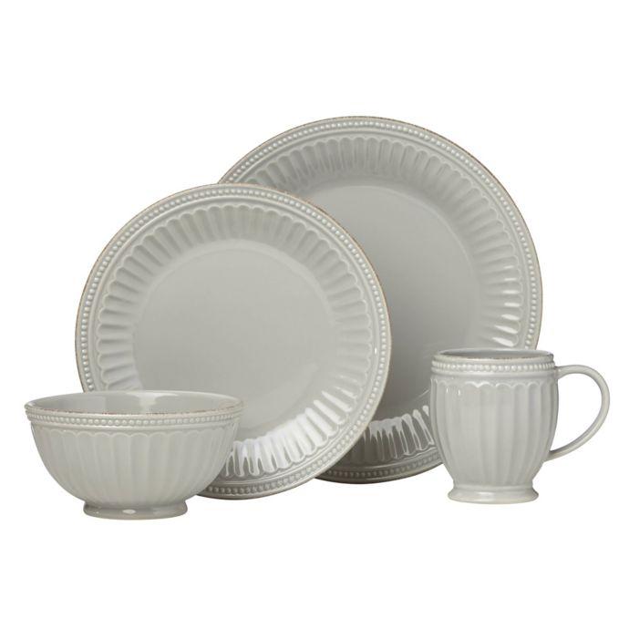 Lenox French Perle Groove 16-Piece Dinnerware Set in Grey