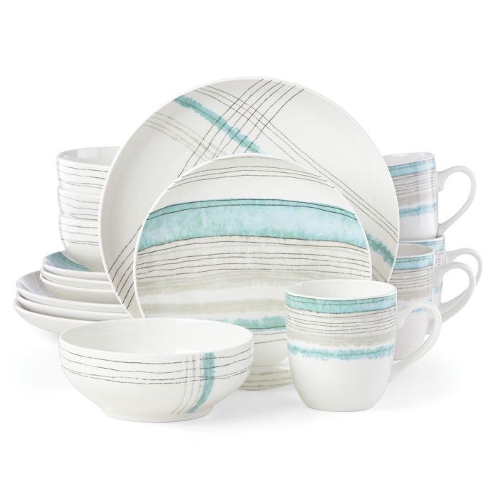 Lenox Woven Stripes Aqua 16-Piece Dinnerware Set