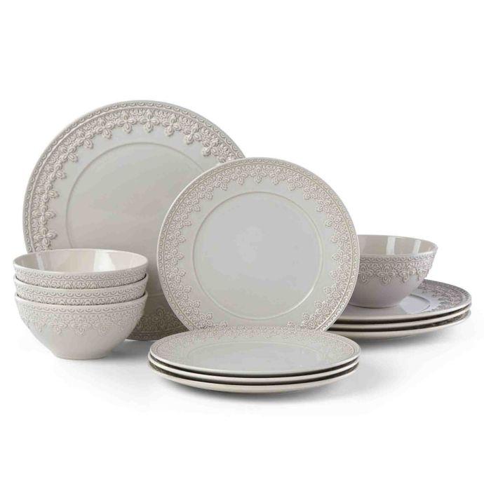 Lenox Chelse Muse Fleur Grey 12-Piece Dinnerware Set