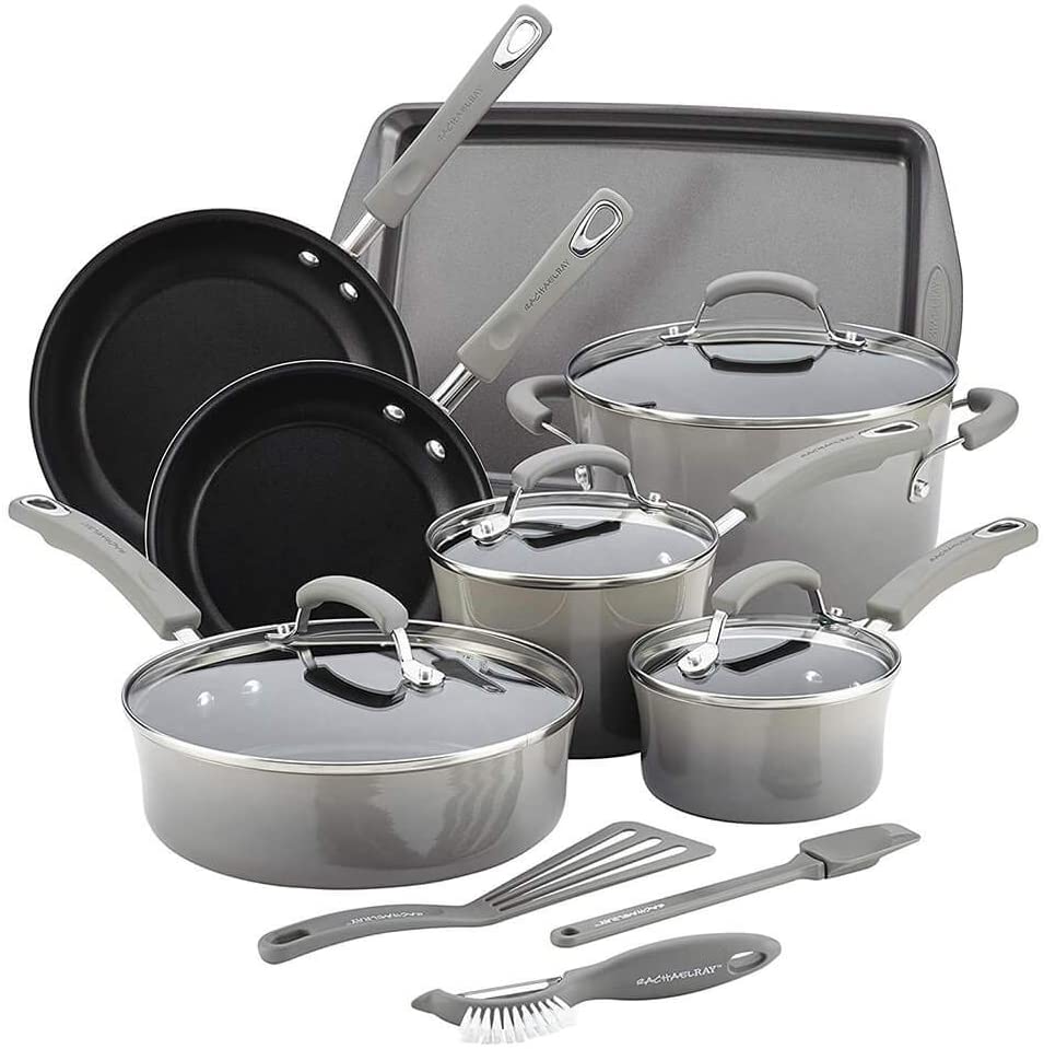 Rachael Ray Brights Nonstick 14 Piece Cookware Set - Gray