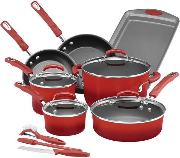 Venus Collection Bklyn Steel Co Red 16 Piece Nonstick Cookware