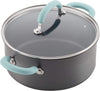 Rachael Ray Create Delicious Hard Anodized Nonstick Cookware Pots and Pans Set, 11 Piece, Gray with Light Blue Handles