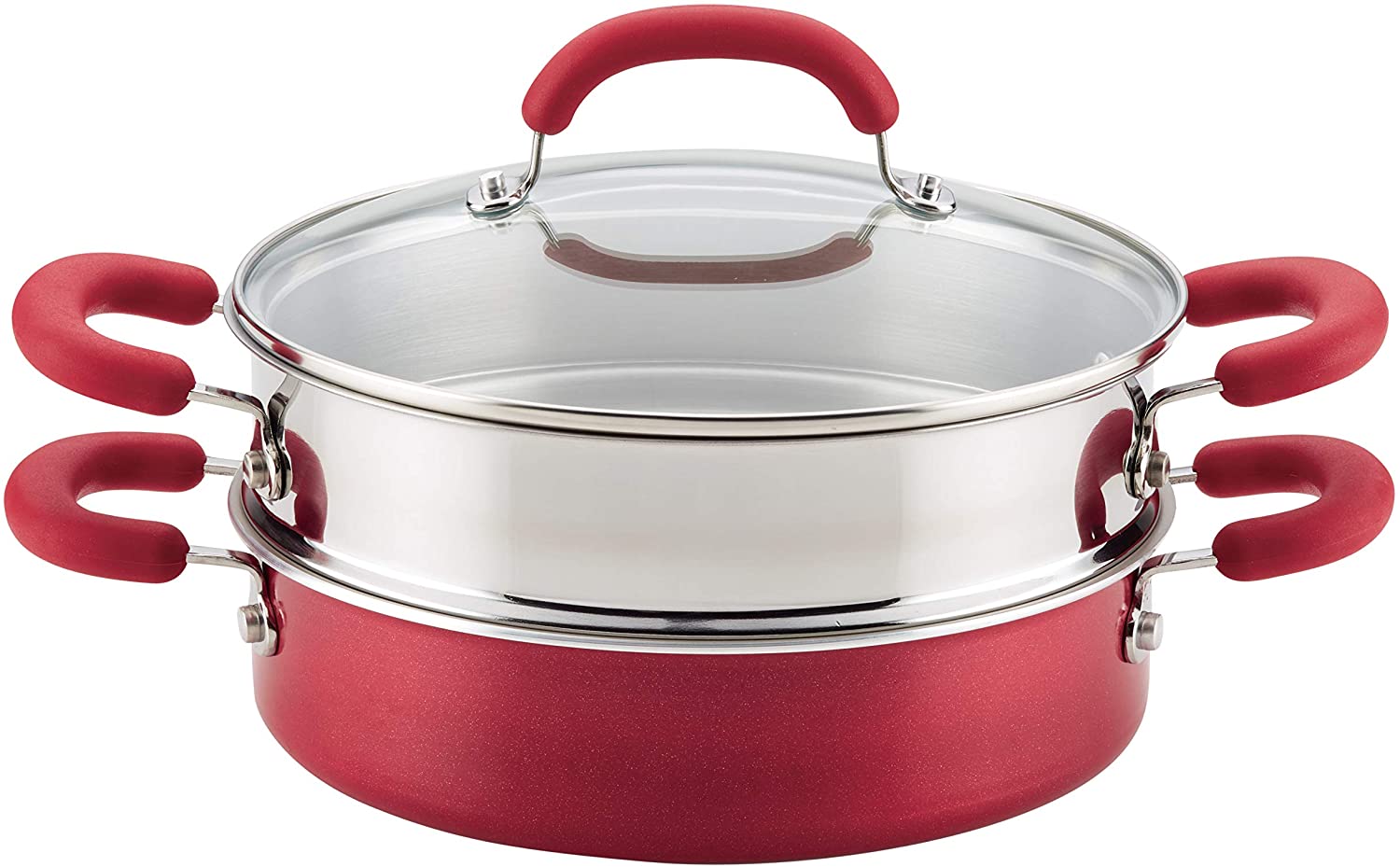 Rachael Ray Create Delicious Nonstick Multi-Pot/Steamer Set, 3 Piece, Red Shimmer
