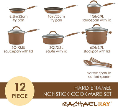 Rachael Ray Cucina 12 Piece Nonstick Cookware Set, Mushroom Brown