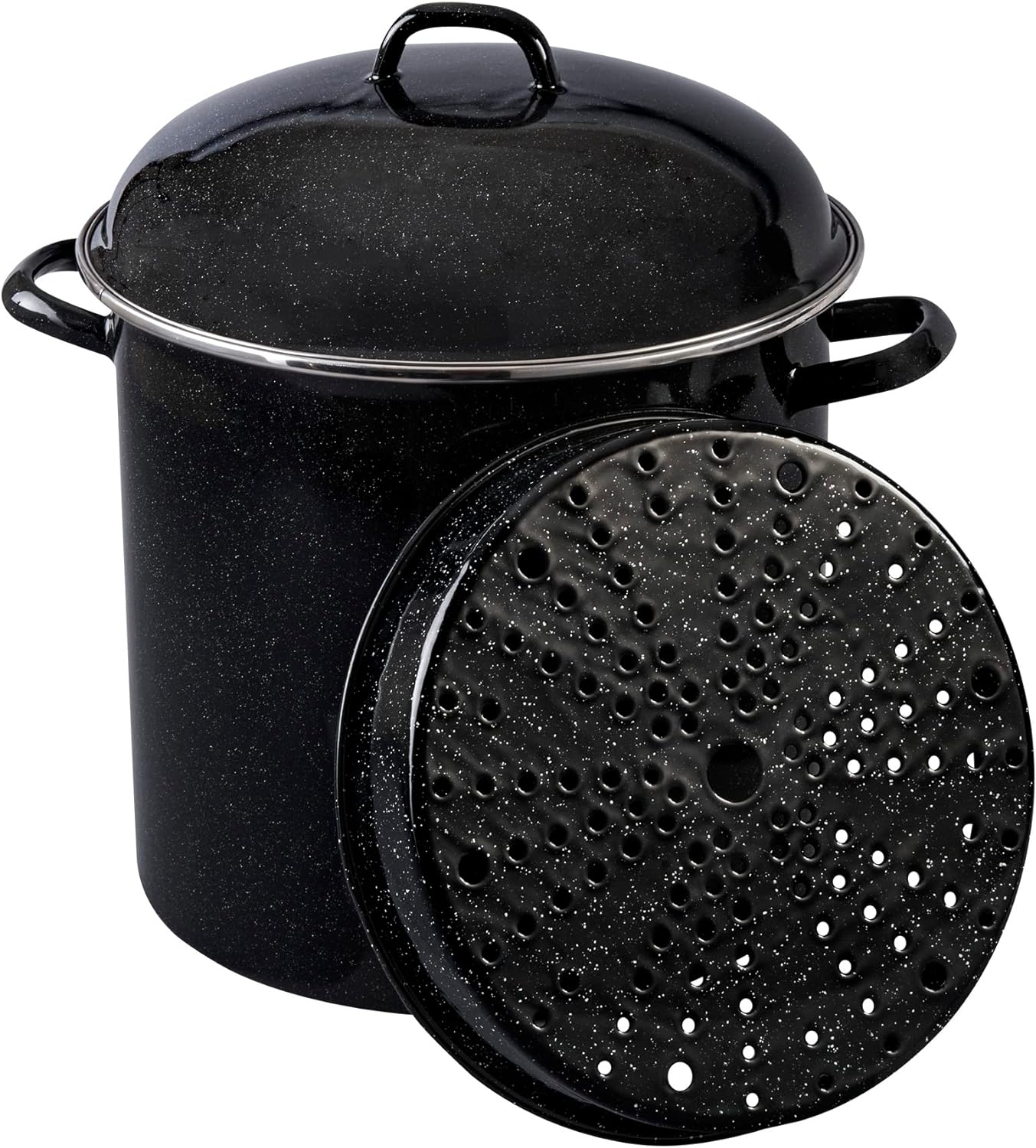 Granite Ware 15 Qt Heavy Gauge Steamer Pot with Lid and Trivet (Speckled Black)