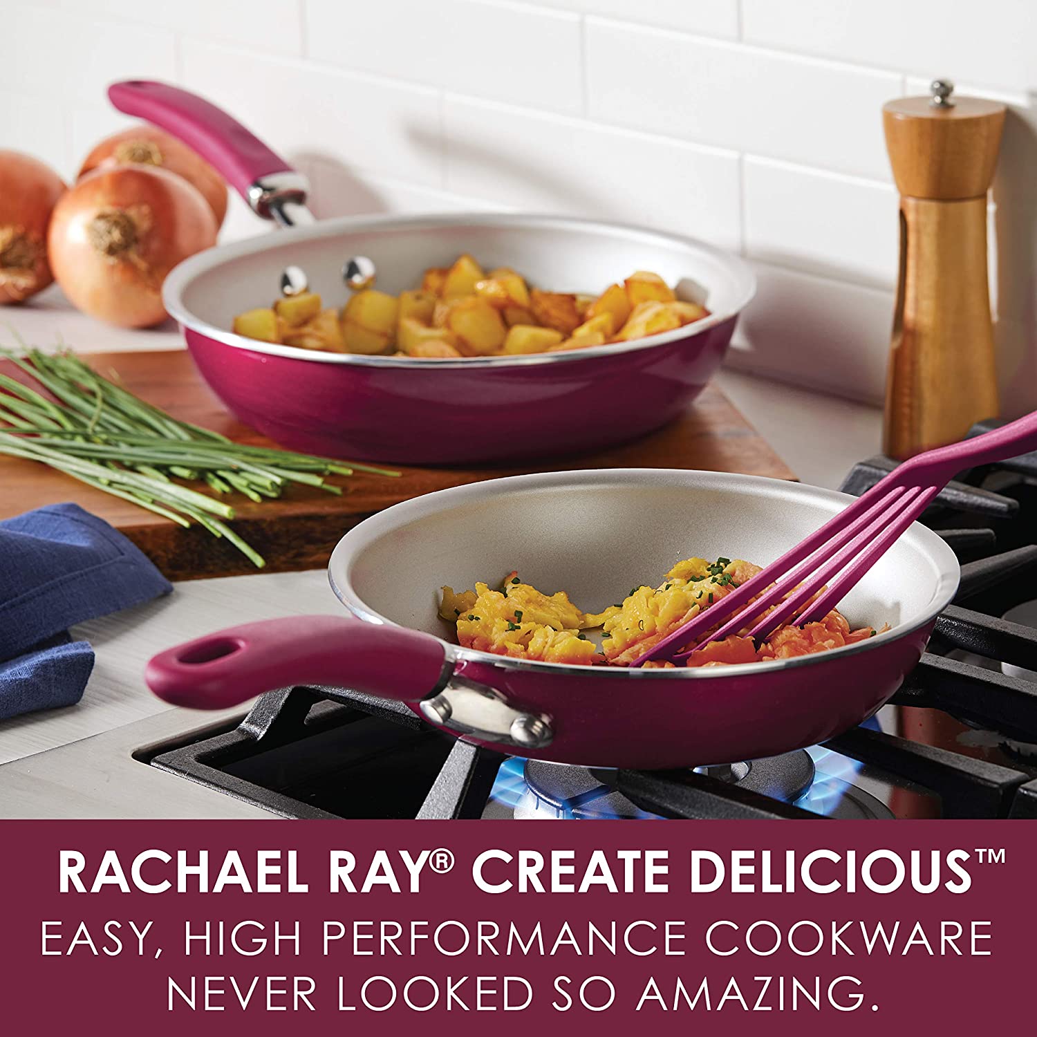 Rachael Ray Create Delicious 2 Piece Nonstick Skillet Set, Burgundy Shimmer