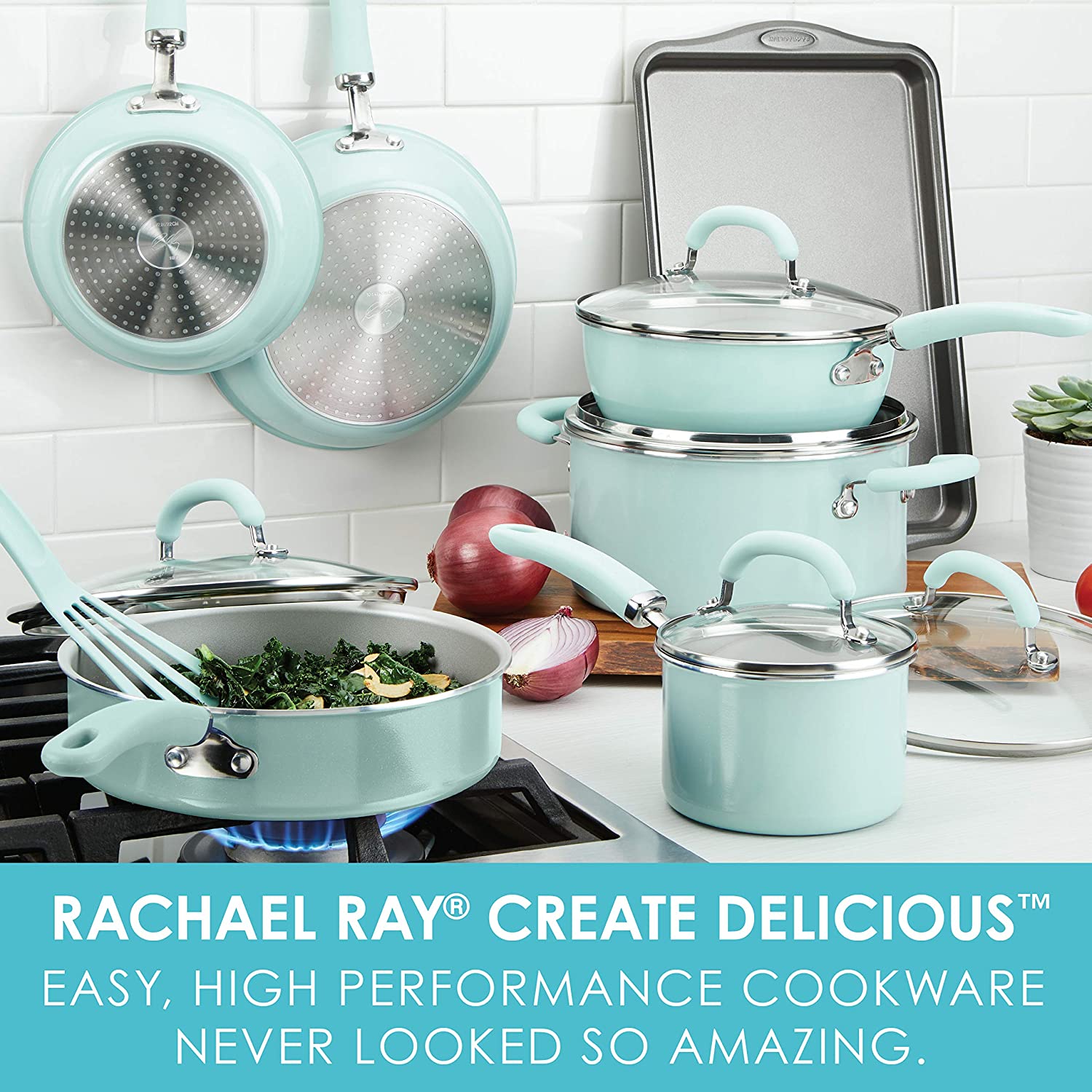  Rachael Ray Create Delicious Nonstick Cookware Pots and Pans Set,  13 Piece, Purple Shimmer: Home & Kitchen