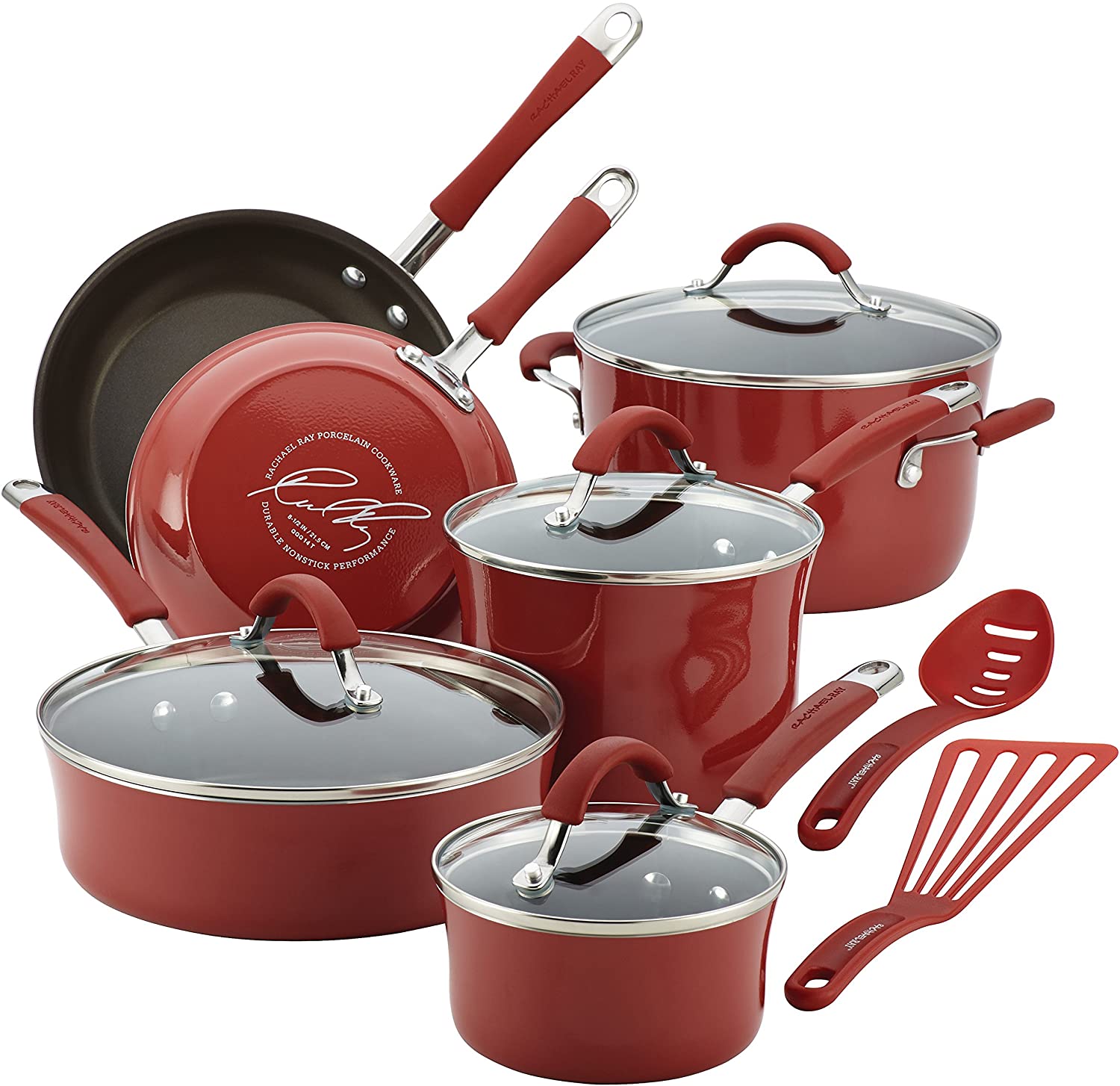 Rachael Ray Rachael Ray 11535 10-Piece Cookware Set Red Two-Tone - Red  11535
