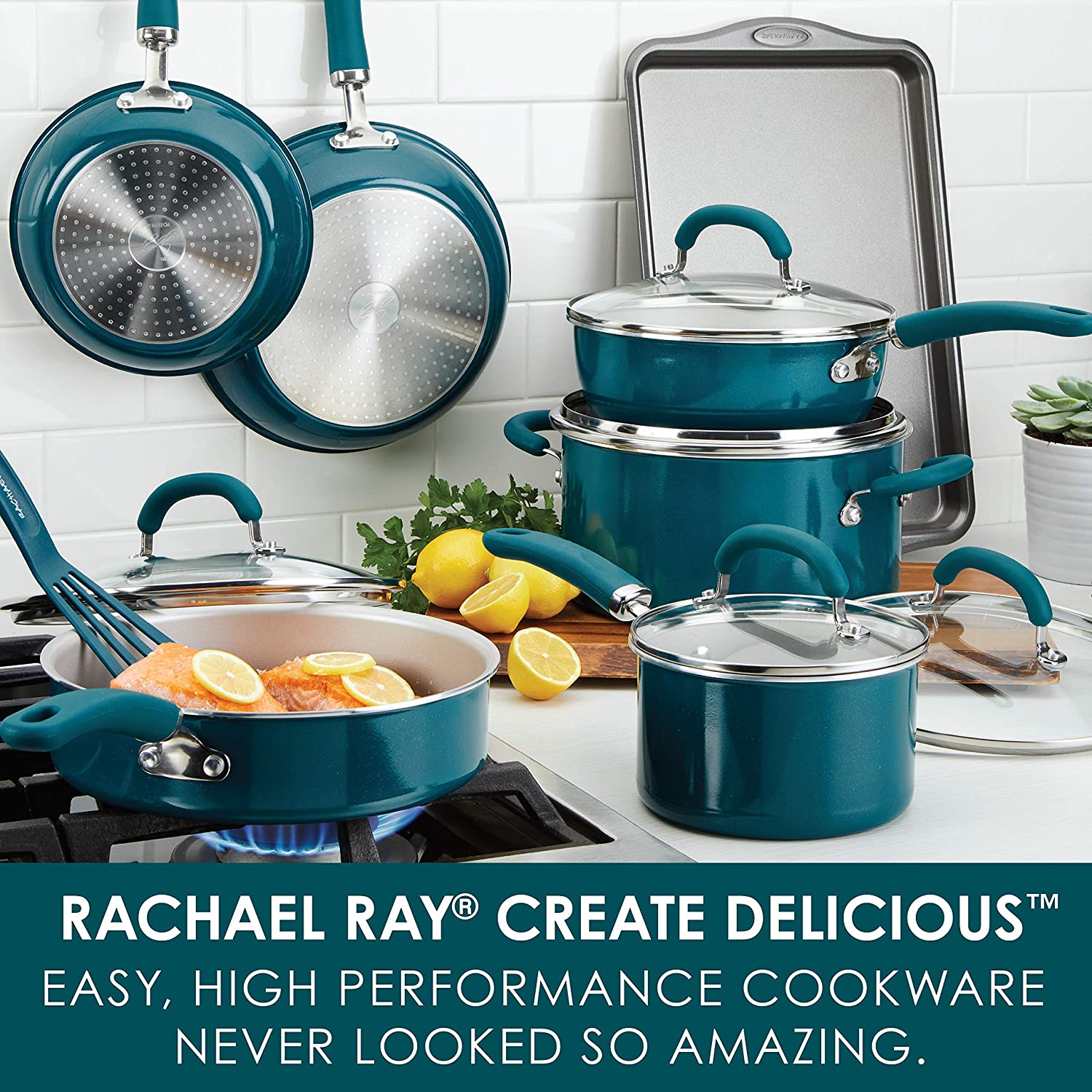 Rachael Ray Create Delicious Nonstick Stock Pot/Stockpot with Lid - 6  Quart, Blue
