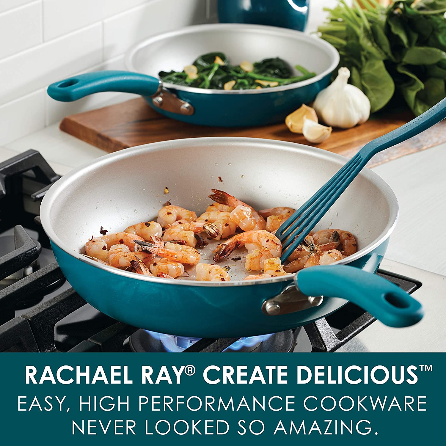Rachael Ray Create Delicious 2 Piece Nonstick Skillet Set, Teal Shimmer