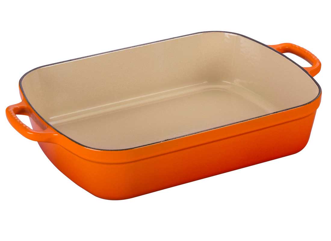 Le Creuset rectangular oven dish with lid, 33 cm, orange-red