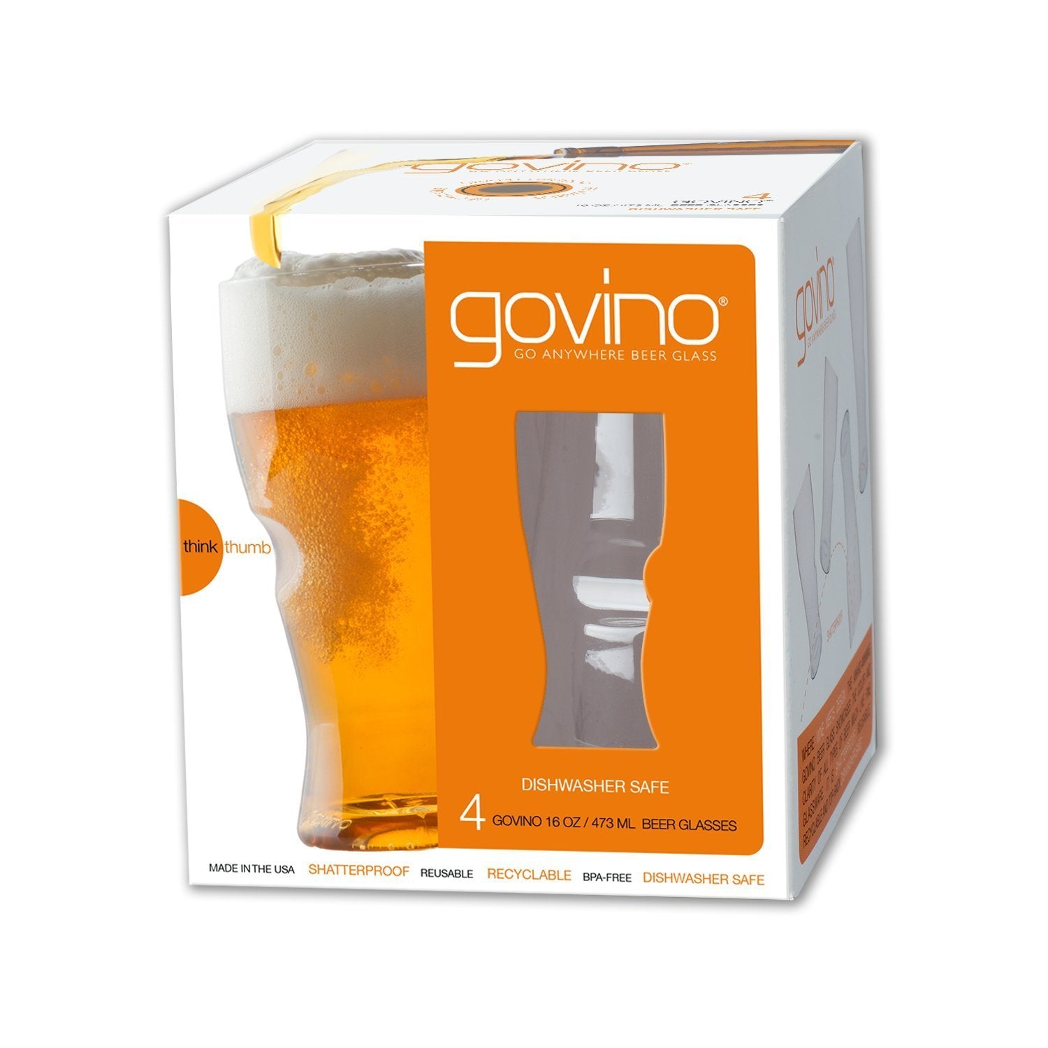 Govino Top Rack Series Unbreakable Beer Glasses, Dishwasher Safe, Set of 4