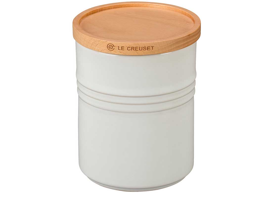 Le Creuset 2.5 Quart Stoneware Storage Canister w/Wood Lid - White