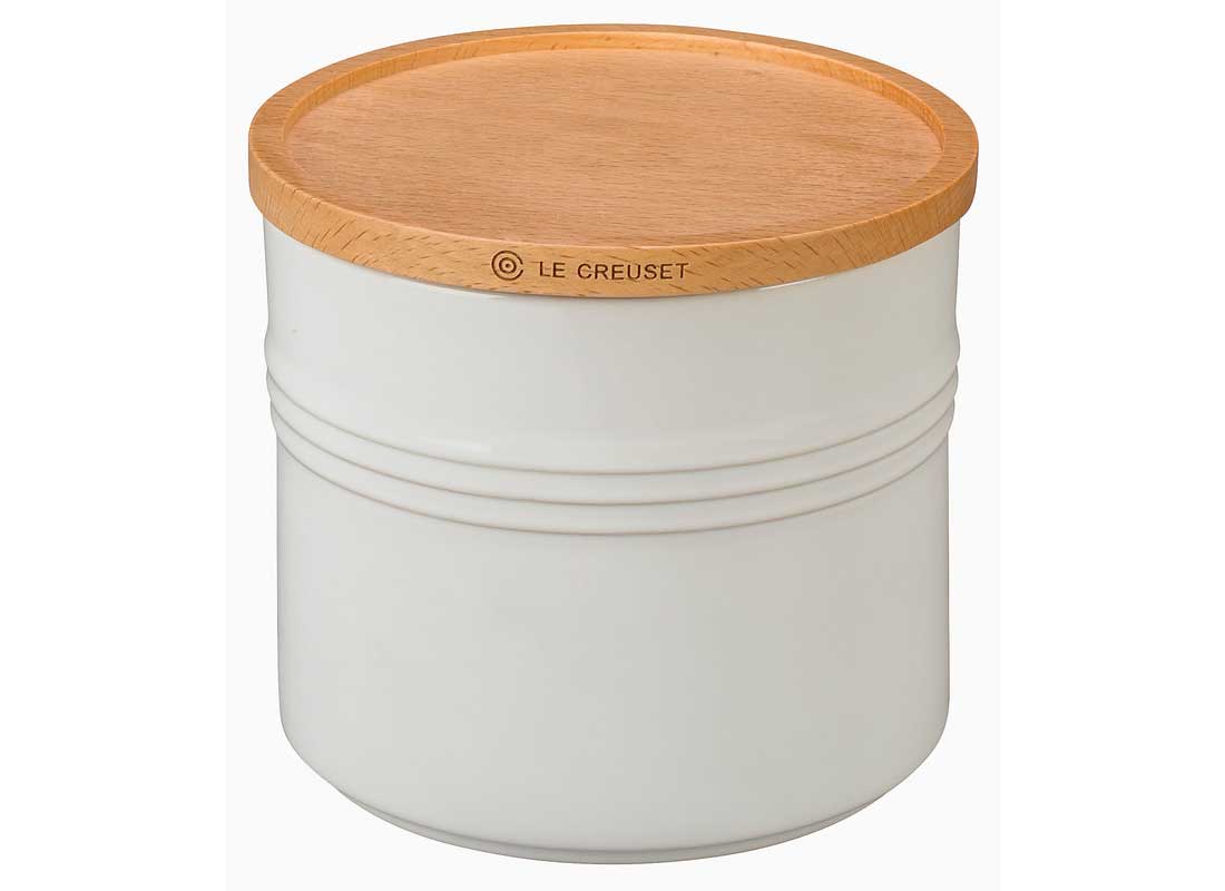 Le Creuset 1.5 Quart Stoneware Storage Canister w/Wood Lid - White